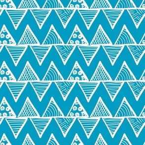Bigger Scale Tribal Triangle ZigZag Stripes White on Caribbean Blue