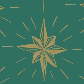Stars 14" gold on mistletoe green. Vintage, retro inspired Christmas stars from my Nutcracker's Christmas Collection. 