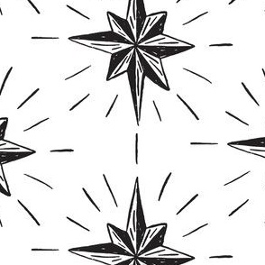 Stars 7" x 4"  black and white. Vintage, retro inspired Christmas stars from my Nutcracker's Christmas Collection - monochrome