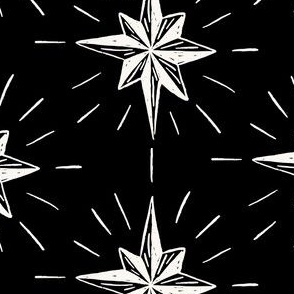Stars 7" x 4" black and white. Vintage, retro inspired Christmas stars from my Nutcracker's Christmas Collection - monochrome