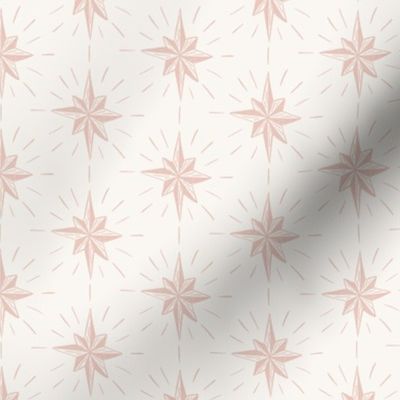 Stars 3.5" pink on Snow. Vintage, retro inspired Christmas stars from my Nutcracker's Christmas Collection - white