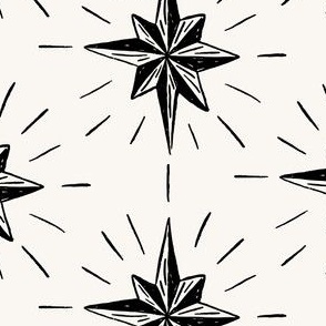 Stars 7" coal on snow. Vintage, retro inspired Christmas stars from my Nutcracker's Christmas Collection, black and white