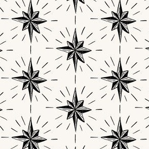 Stars 3.5" coal on snow. Vintage, retro inspired Christmas stars from my Nutcracker's Christmas Collection, black and white