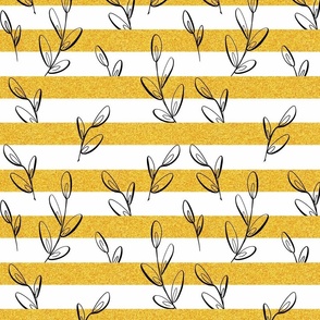 Glitter Gold Stripes with Leaves