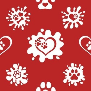 Puppy Love Pawprint Splash Red with White