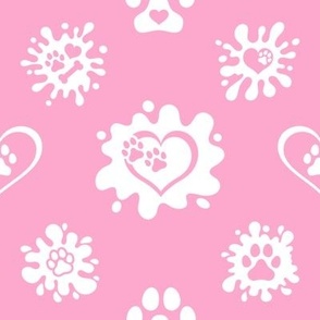 Puppy Love Pawprint Splash Pink with White