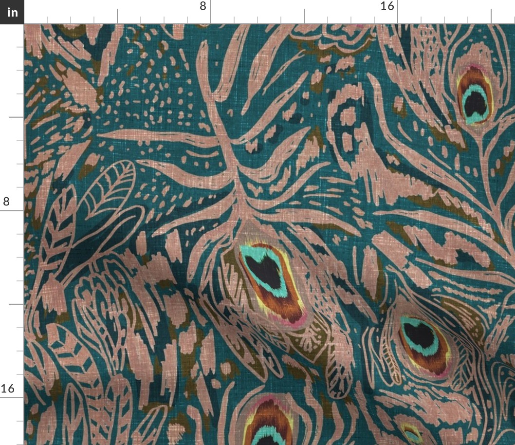 Peacock Dreaming Ikat (teal) JUMBO 