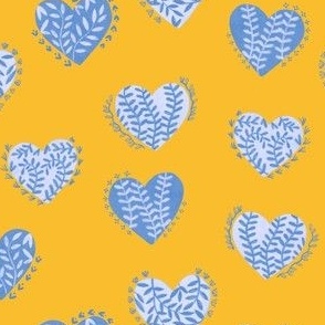 Doodle Hearts - blue & yellow