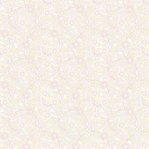 Soft Spring- Victorian Floral-Pink on Off White Background- Climbing Vine with Flowers- Pastel Pink- Pastel Yellow- Soft Pink- Soft Yellow- Nursery Wallpaper- William Morris Inspired- Mini