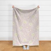 Soft Spring- Victorian Floral- Off White on Pink Background- Climbing Vine with Flowers- Pastel Pink- Pastel Yellow- Soft Pink- Soft Yellow- Nursery Wallpaper- William Morris Inspired- Extra Large