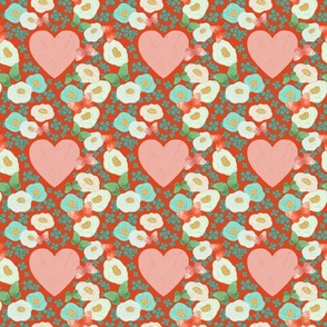 Floral with hearts & butterflies - red
