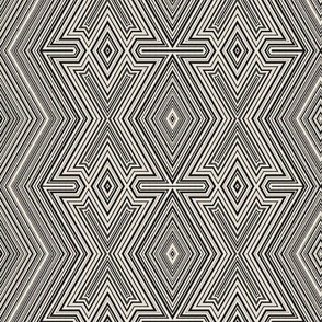 Geo Tribal Ethnic Linework Digital Art Charcoal Black Beige Kaleidoscope Textured Lines