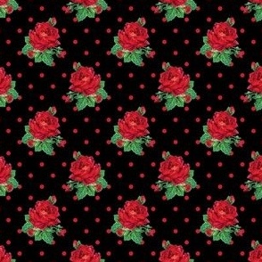Red vintage roses red polkadots on black - small