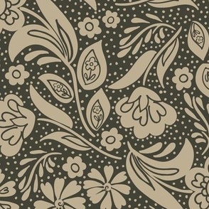 Flower Trail on Charcoal Grey - Regular Scale