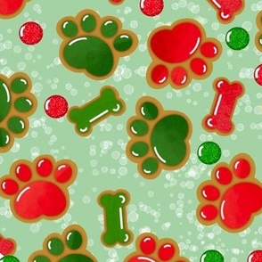 Red and Green Cookie paws on Green 