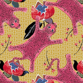 Pink leopard skin on graphic shapes gold