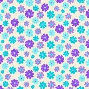 Aqua and Lilac Scattered Blossoms - Mini Scale - mix and match