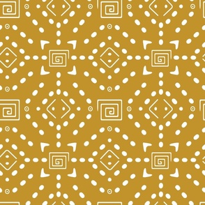 Mustard Mudcloth Print - Boho Tile - Dots - Tribal African Mud Cloth