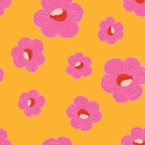 Colorful Vibrant Pink  Abstract Floral with Orange Background