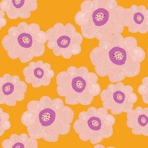 Big Colorful Vibrant Abstract Floral with Orange Background