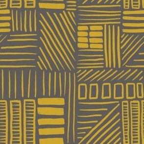 Hand Drawn Yellow Abstract Stripes Lines with Grey Background
