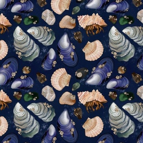 Shells and pebbles deep ocean navy Large 