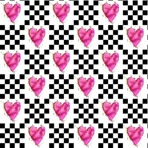 Hot Pink Hearts with golden glittter shimmer and black and white pop-art funky groovy checks