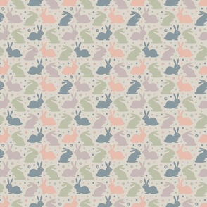 Small Beige Blue Peach Sage Cute Bunnies part of Earth Tone Kids Collection