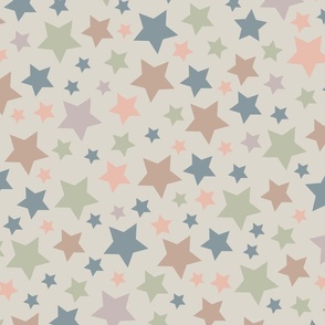 Large Cream Peach Blue Stars part of Earth Tone Kids Collection 