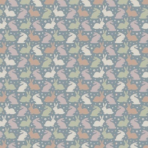 Small Green Beige Blue Cute Bunnies part of Earth Tone Kids Collection 