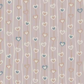 Large Lilac Blue Cream Hearts and lines part of Earth Tone Kids Collection
