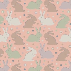 Large Peach Sage  Brown Cute Bunnies part of Earth Tone Kids Collection 