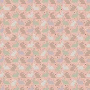 Small Peach Sage  Brown Cute Bunnies part of Earth Tone Kids Collection 