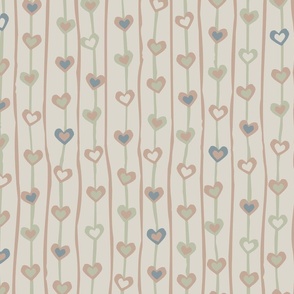 Large Peach Sage Cream Hearts and lines part of Earth Tone Kids Collection 