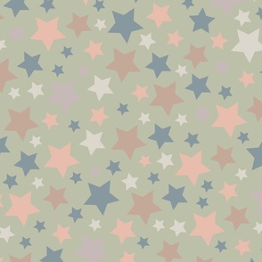 Large Sage Peach Blue Stars part of Earth Tone Kids Collection