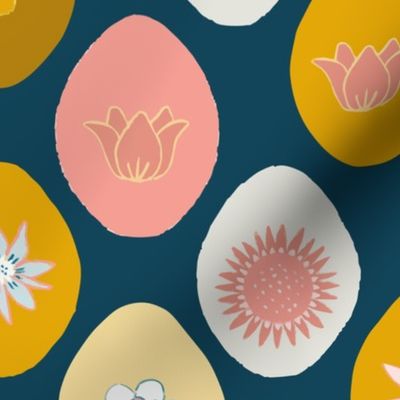 floral easter eggs on deep blue | large