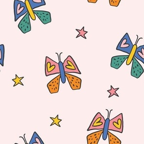 Colorful Retro Groovy Butterfly for Kids with Blush Background