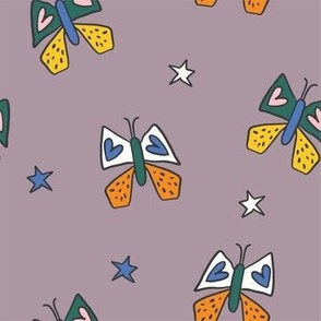 Colorful Retro Groovy Butterfly for Kids with Mauve Background