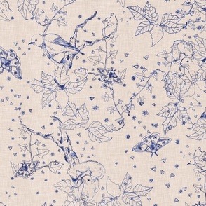 A hand drawn intricate pattern of woodland foliage and animals native to British forests