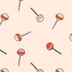 Colorful Hand Drawn Retro Groovy Lollipops with Beige Background