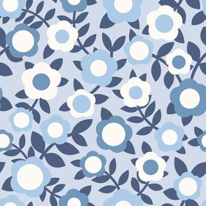 Modern Retro Floral, All Blue, Large Scale 