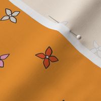 Simple Hand Drawn Retro Groovy Floral in Orange Background