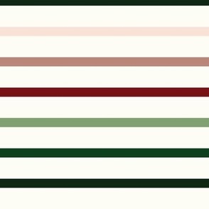 Large - Striped pattern in calm Christmas natural colors: green, beige, brown and maroon