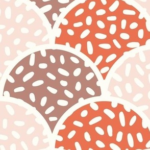 Jumbo - Neutral geometric arches in brown, beige & orange with scattered dots texture