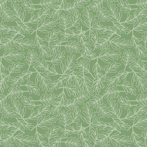 Small - Leaves texture pattern in white line art and green background