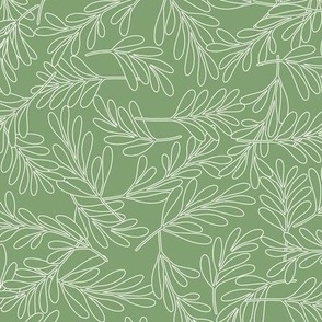 Large - Leaves texture pattern in white line art and green background