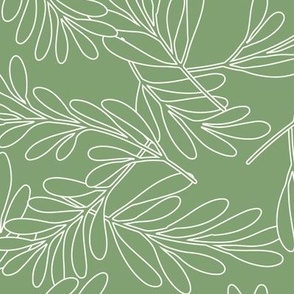 Jumbo - Leaves texture pattern in white line art and green background