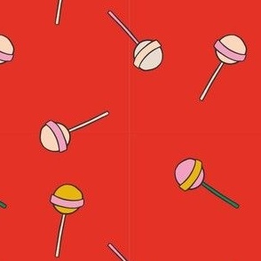 Colorful Hand Drawn Retro Groovy Lollipops with Red Background