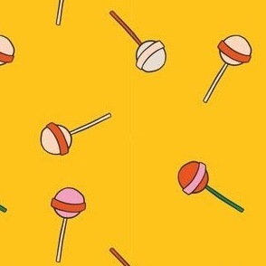 Colorful Hand Drawn Retro Groovy Lollipops with Yellow Background