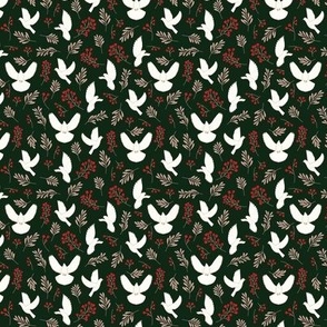 Mini - Dark pattern with white peace doves and winter botanical illustrations